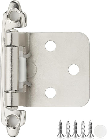 30 Pack 15 Pair Brushed Nickel Cabinet Hinges - 1/2 inch Overlay Kitchen Cabinet Hinges, Semi-Concealed Hinges, Self