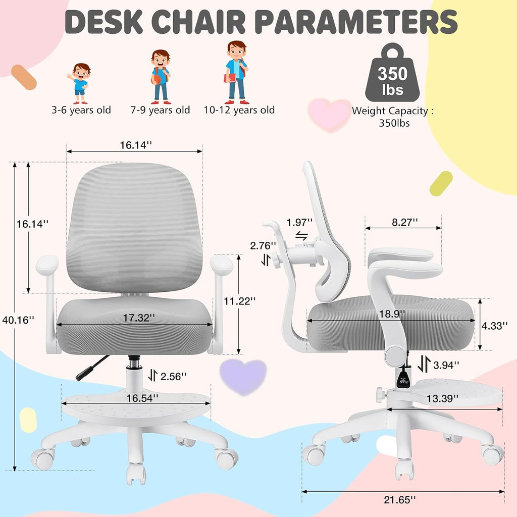 Kids Desk Chair Ergonomic Study Chair wtih Adjustable Backrest-Grey