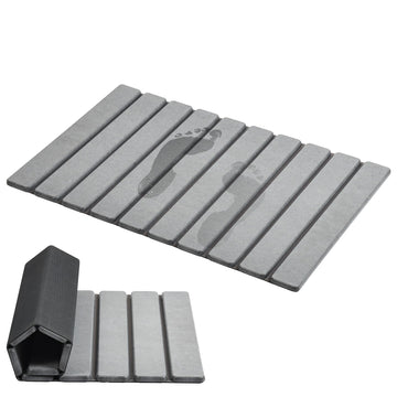 Foldable Stone Bath Mat, Diatomaceous, 23.6"x15.5", Grey
