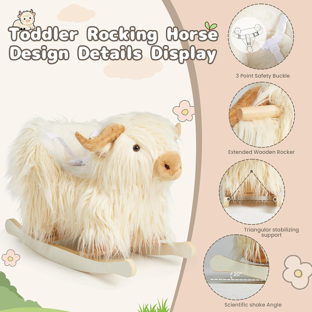 Baby Rocking Horse,Highlander Cattle Rocking Toy for 1+ Year Old Boys and Girls Rocking Horse for Kids Room Nursery