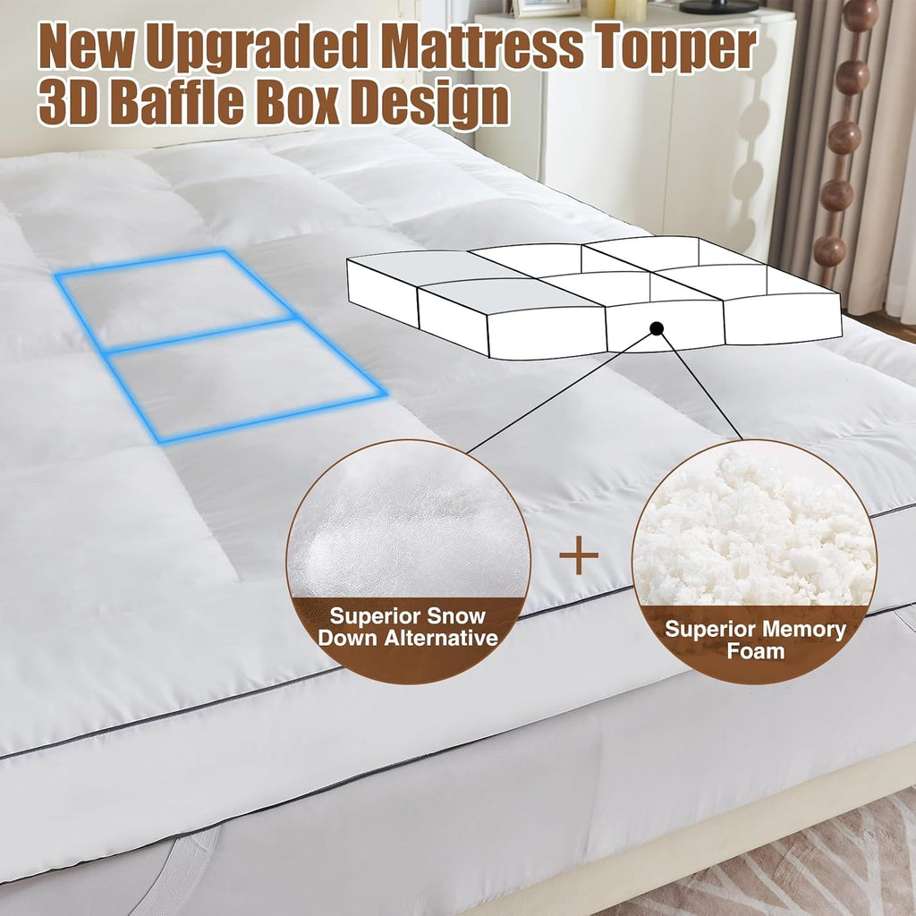 4 Inch Memory Foam Mattress Topper Queen for Back Pain Relief, Extra Soft Pillow Top Mattress Topper, 2000GSM Fluffy