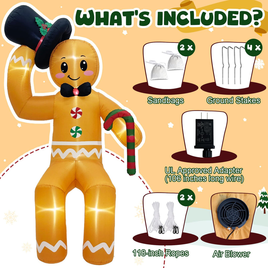 10FT Climbing Gingerbread Inflatable, Christmas Outdoor Decor with LED