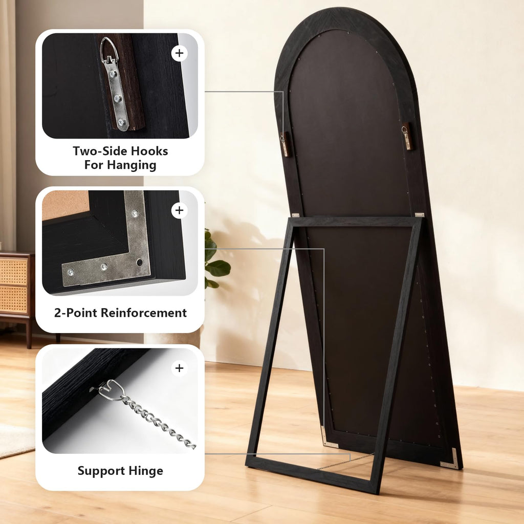 Large Mirror Full Length 71"x30" Floor Wood Frame Full Body Mirror with Stand Black
