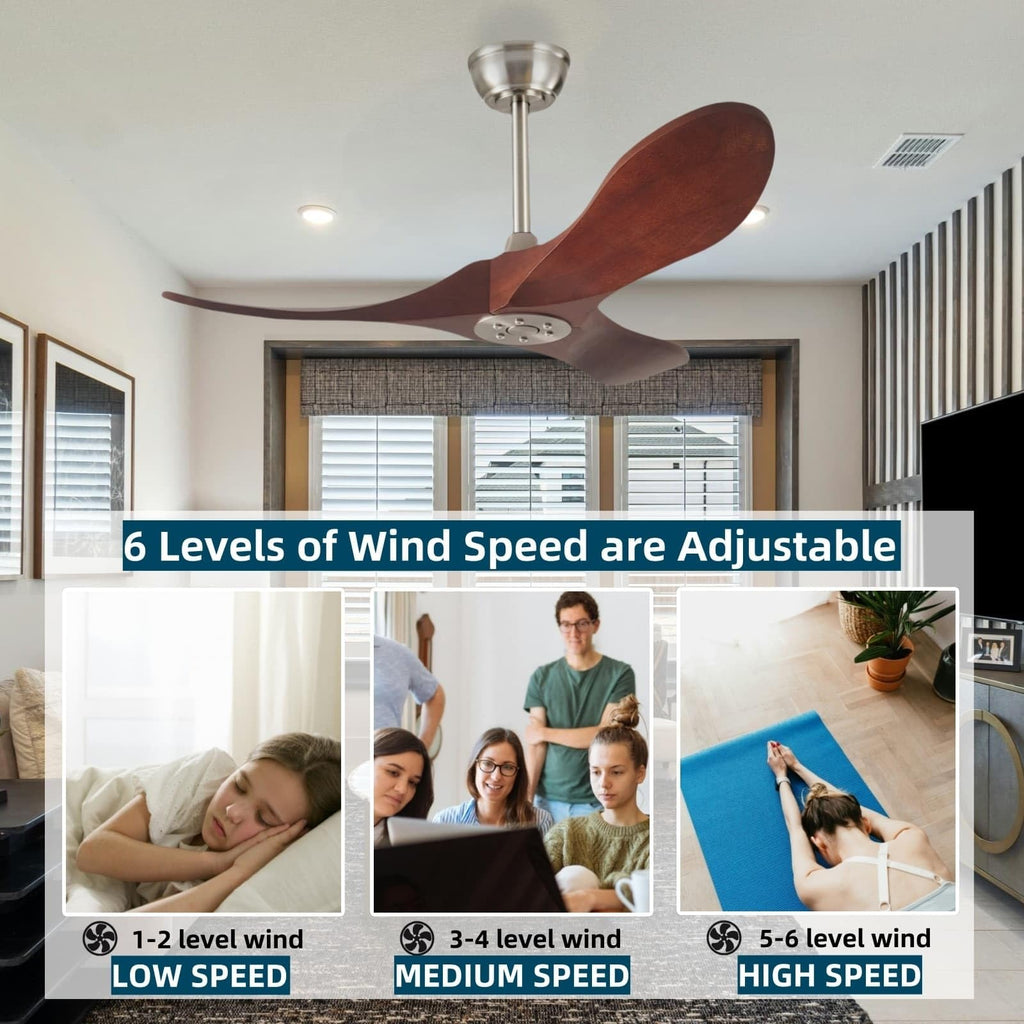 36 Inch Ceiling Fan Without Light With Remote Control, Small Ceiling Fan No Light, 3 Solid Wood Blade Propeller Outdoor