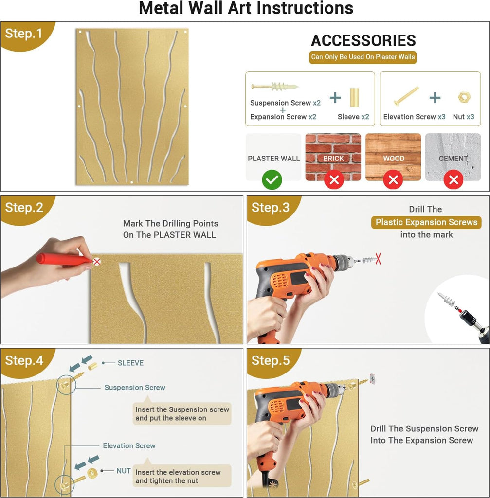 Metal Wall Art Decor Gold Stripe Pattern Minimalist Modern Abstract Wall Sculpture Hangings Home Decoration - 18" Gold