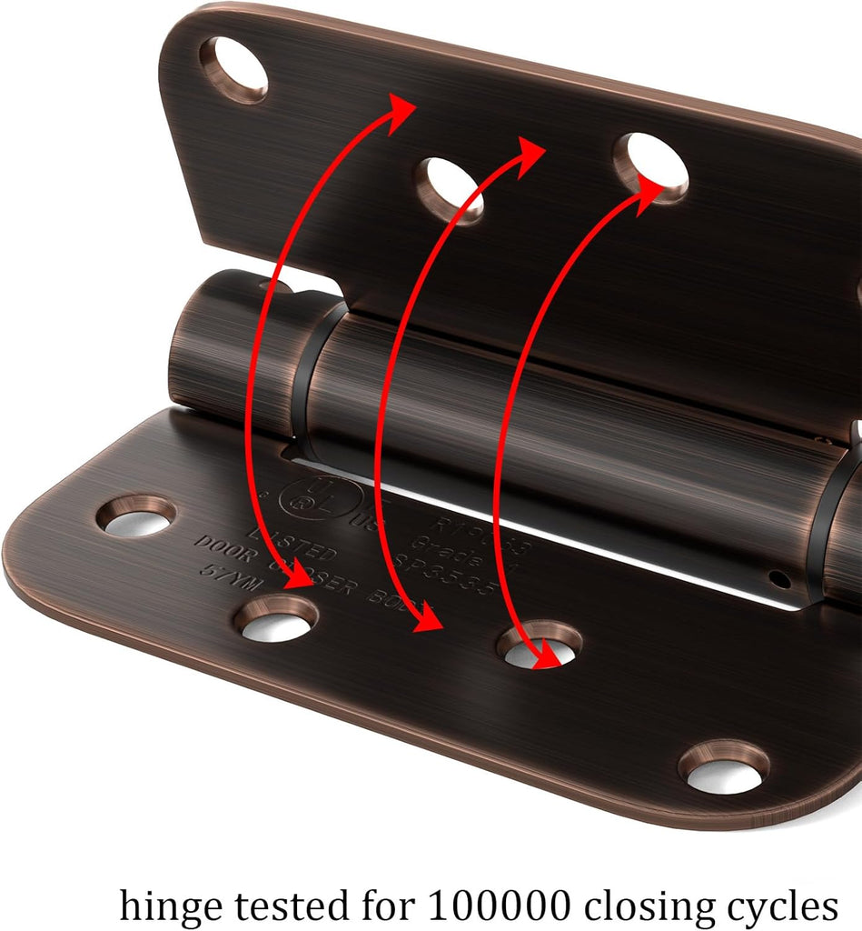 Self Closing Door Hinges 3 Pack Oil Rubbed Bronze Spring Loaded Hinges 4 Inch with 5/8" Radius Corner Adjustable