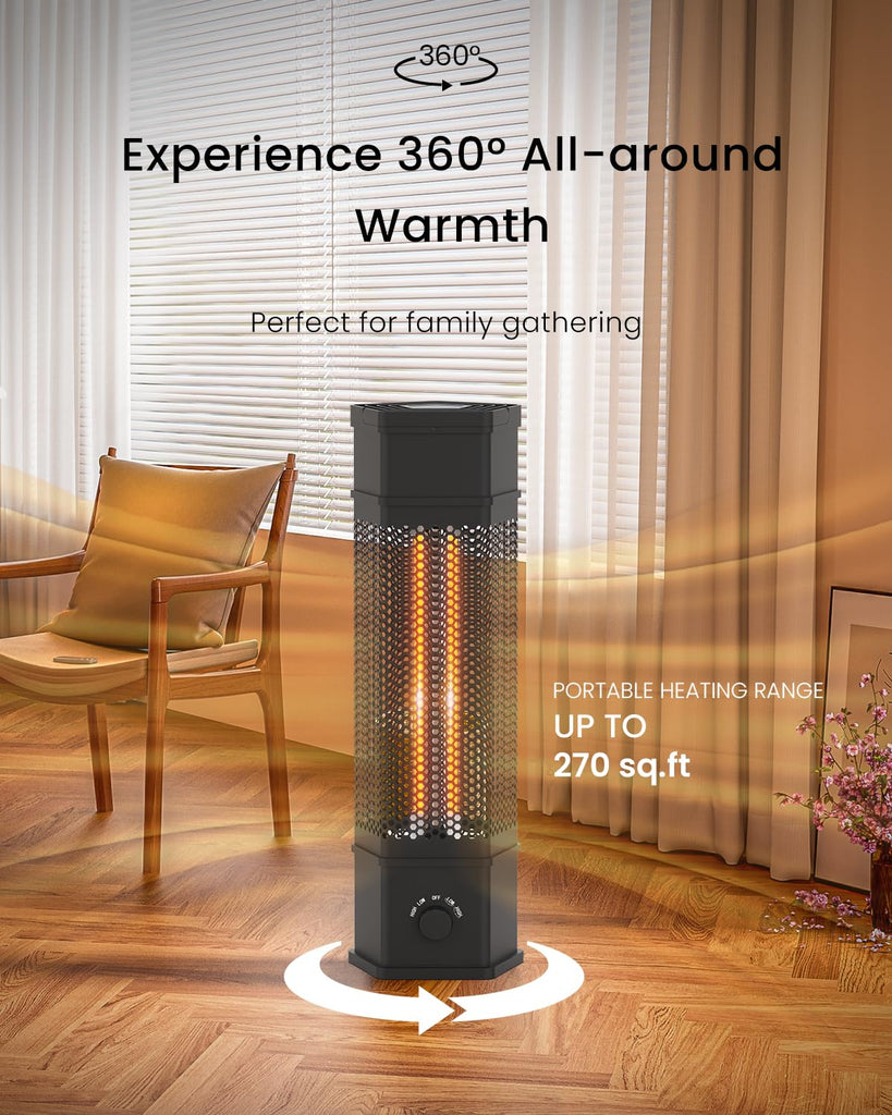 Electric Patio Heater Outdoor Indoor Use, 360°All-round Heating, 1500W Infrared Tower Heater, Tip-Over & Overheat