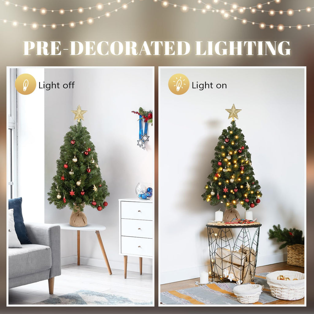 3ft Pre-lit Artificial Christmas Tree, Mini Tabletop Xmas Tree with 150 Branches Tips for Christmas Party Home Indoor