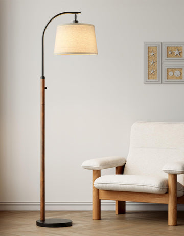 Dimmable Floor Lamp, 65" Tall Metal Standing Lamp with LED Bulb, Mid Century Modern Arc Floor Lamp with Linen Shade