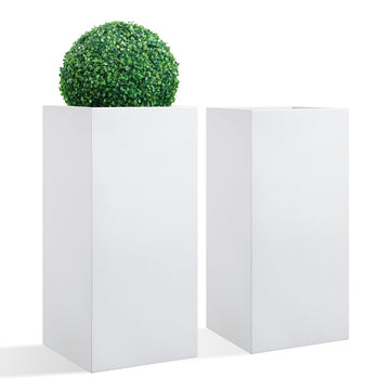 14Lx14Wx30H All-welded Seamless Metallic Tall Outdoor Planter Set of 2