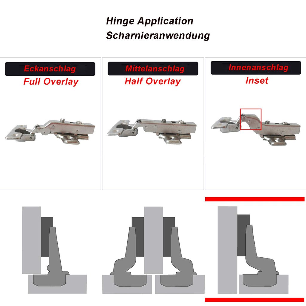 95 Degree Inset Hinges 26mm with Damper Soft Closing Clip on Assembly Kitchen Cabinet Cupboard Wardrobe Door Hinge