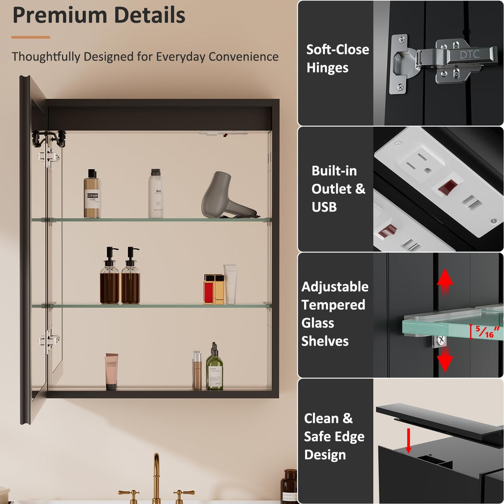24 x 30 Inch LED Medicine Cabinet Mirror with Lights | Recessed or Wall Mount, ETL Listed, 3-Color Temp Lighting