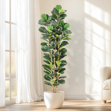 7 ft Faux Fiddle Leaf Fig Tree with White Pot