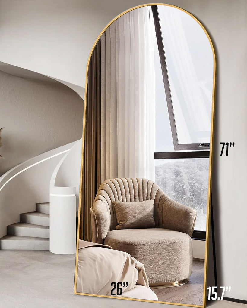 71"x26" Arched Full-Length Mirror with Explosion-Proof HD Glass - Oversized Floor or Wall-Mounted Full Body Mirror