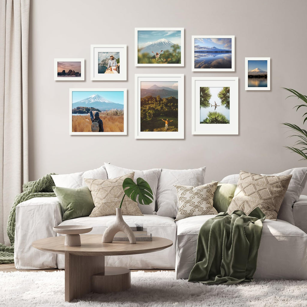 9x12 Picture Frames 4PCS Covered by Plexiglass, Wood Frames for Pictures 5x7/6x8 with Mat or 9x12 without Mat