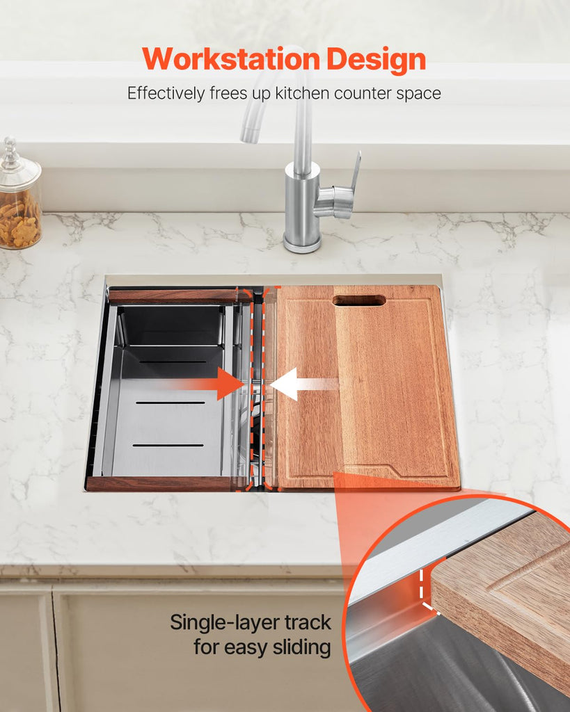 23 inches Workstation, Stainless Steel Undermount Sink
