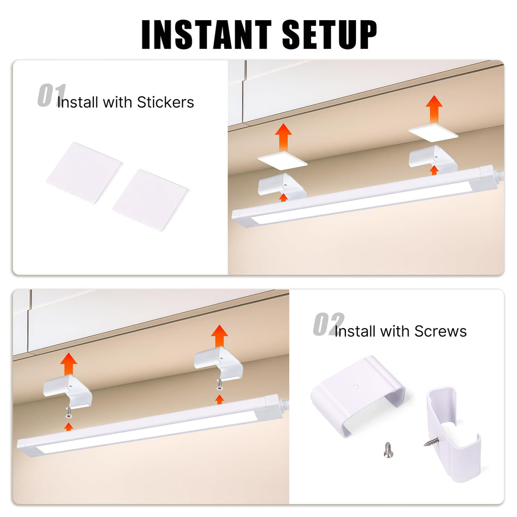 6 Pcs 14inch Plug in Under Cabinet Lighting, 6500k Bright White Linkable LED Under Counter Wired Lights