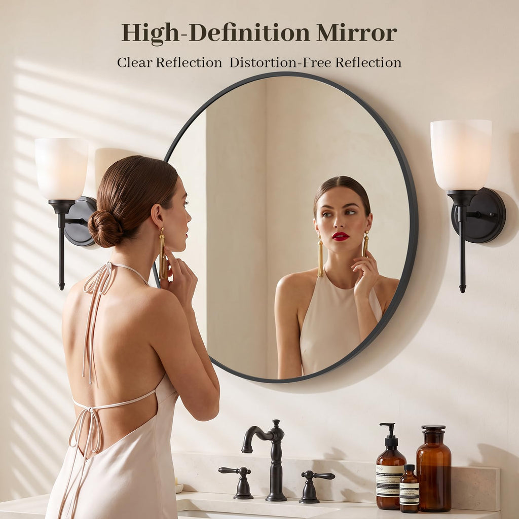 Bathroom Medicine Cabinet with Mirror, 28 Inch Black Round Mirror Medicine Mabinet Wall Mounted with Aluminum Alloy