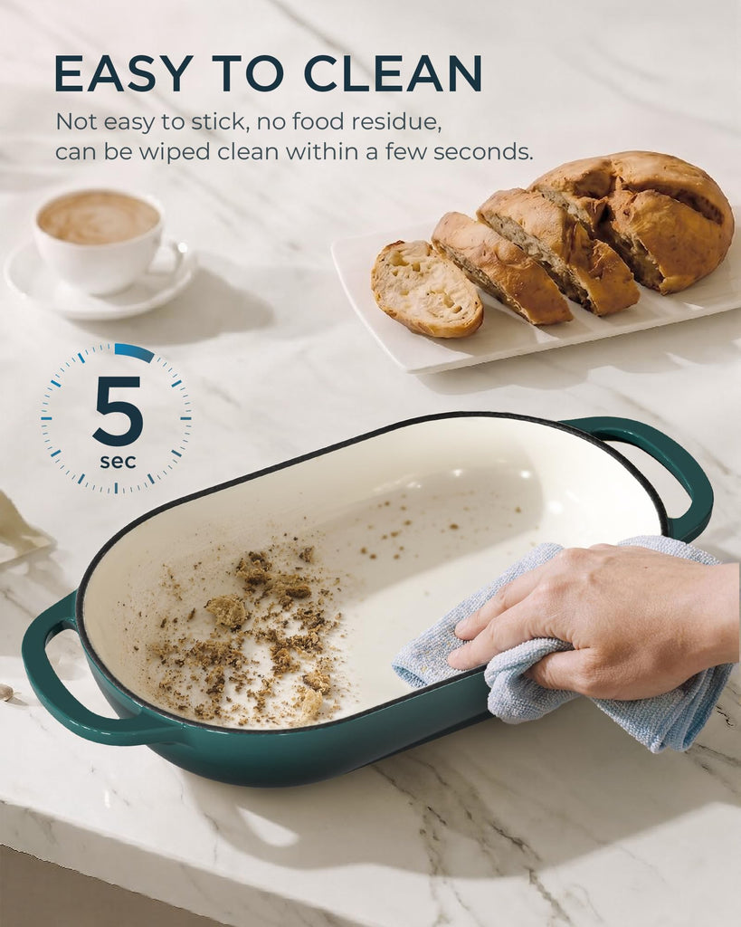 Enameled Cast Iron Dutch Oven for Bread Baking, 5QT Loaf Pan, Green