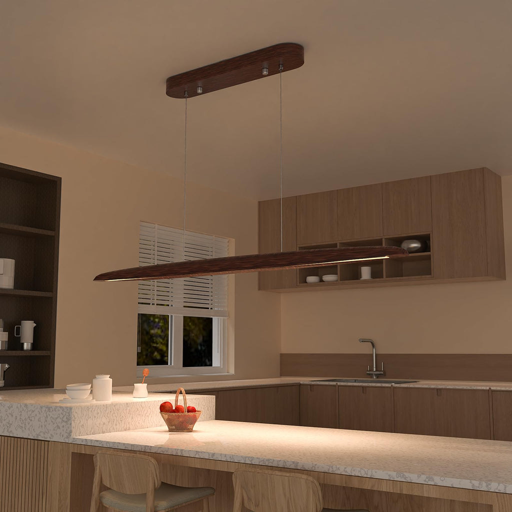 44" Wood Linear Pendant Light, 30W LED Dimmable Island Lights