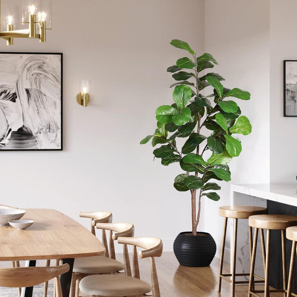 Artificial Fiddle Leaf Fig Tree 6ft, Large Faux Plant Fake Ficus lyrata Silk Trees with Pot Outdoor House Living Room