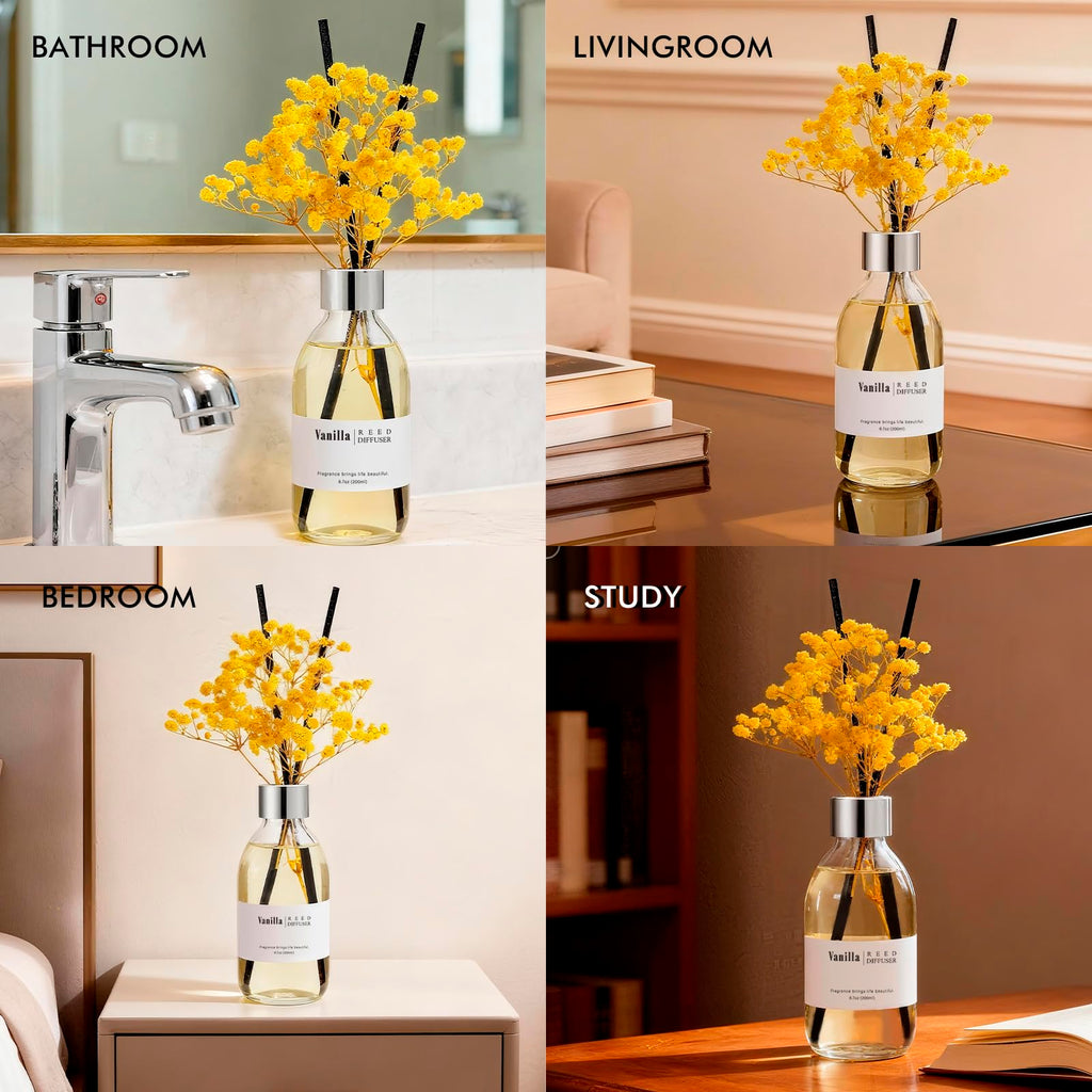 Reed Diffuser Set, 6.7 oz Vanilla Scented Diffuser with Sticks, Home Fragrance Reed Diffuser Shelf Decor