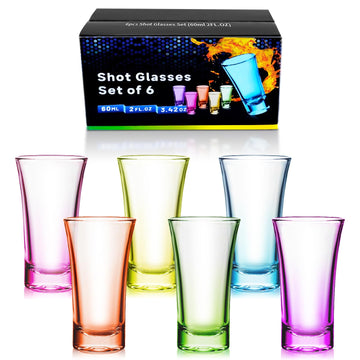 6 Pack Shot Glasses Set, 2 Oz Colorful Round Shot Glass with Heavy Base, Shot Glass for Vodka, Whiskey, Tequila