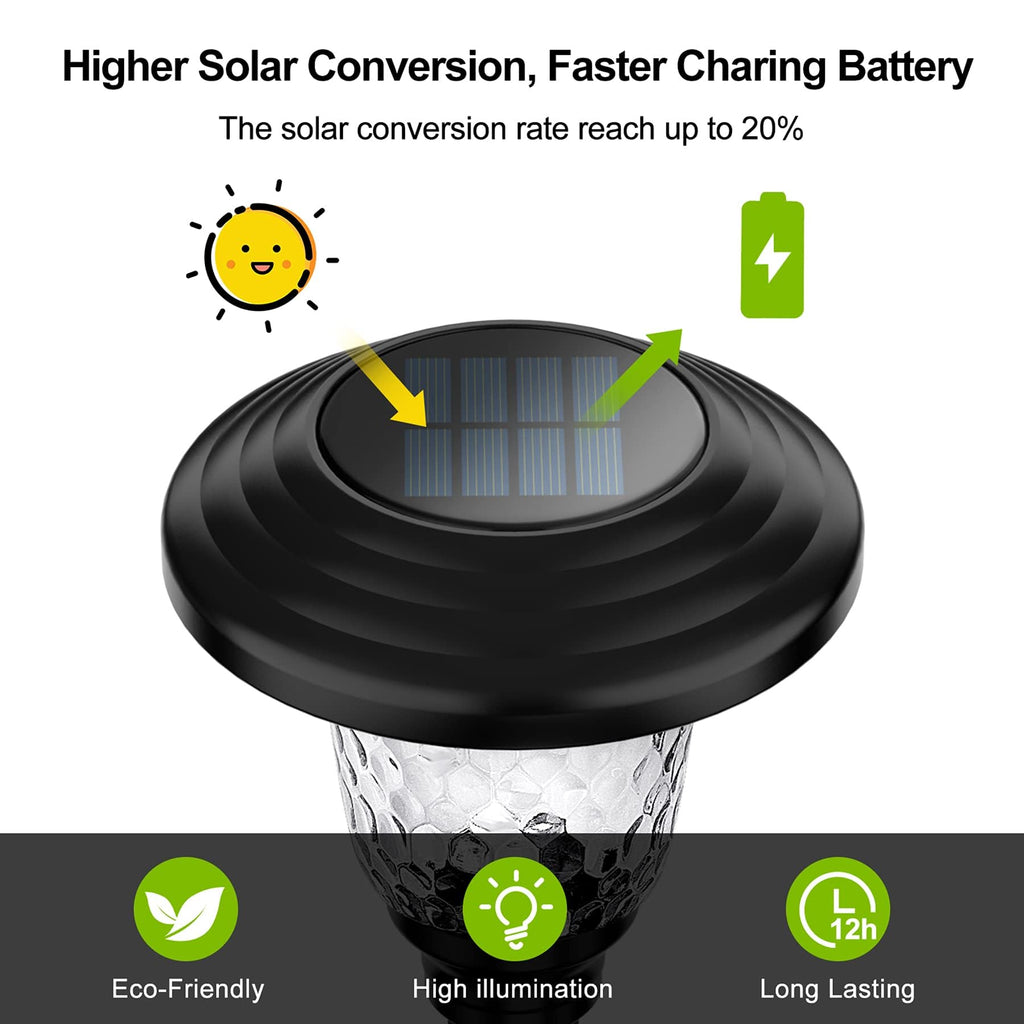 Glass Solar Lights Outdoor waterproof, 8 Pack Super Bright Solar Pathway Lights, Up to 12 Hrs Long Last Auto On/Off