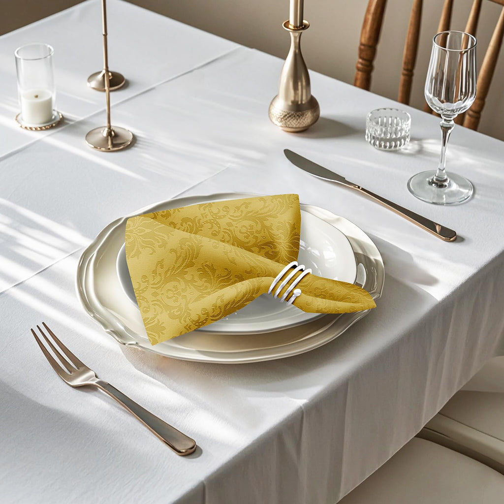 Golden Yellow Fall Jacquard Cloth Napkins, 20 x 20 Inch, Set of 4