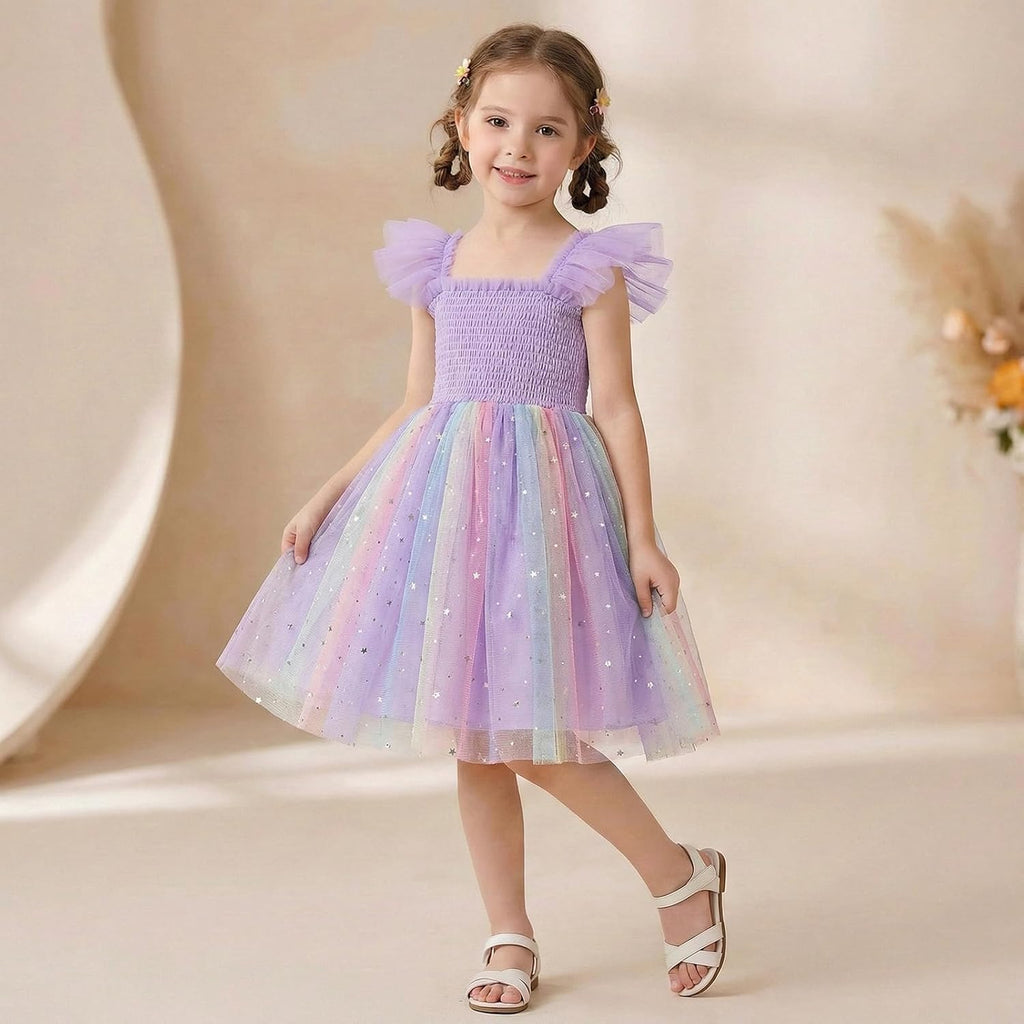 Girl Tulle Dress Girls Tutu Ruffle Party Dresses Summer Rainbow Floral Fashion Casual 2