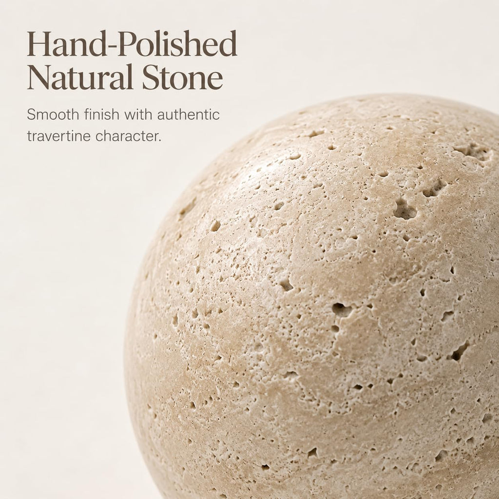 Natural Travertine Decorative Sphere, 1.18 Inch Small Stone Ball Decor, Hand-Polished Beige Orb Accent for Trays