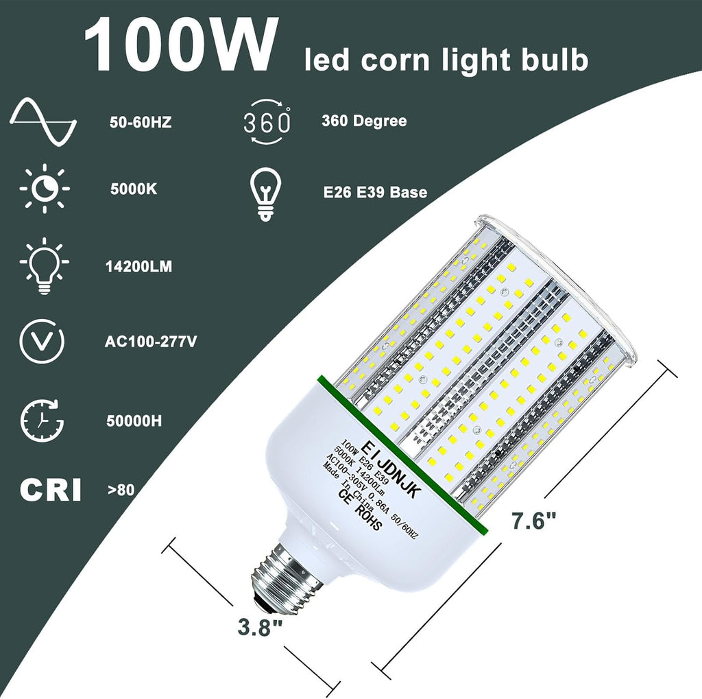 100W LED Corn Light Bulbs 1000W Equivalent,5000K Daylight 2Pack