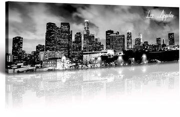 Los Angeles Skyline Wall, Black and White Cityscape Poster 13.8" x 47.3"
