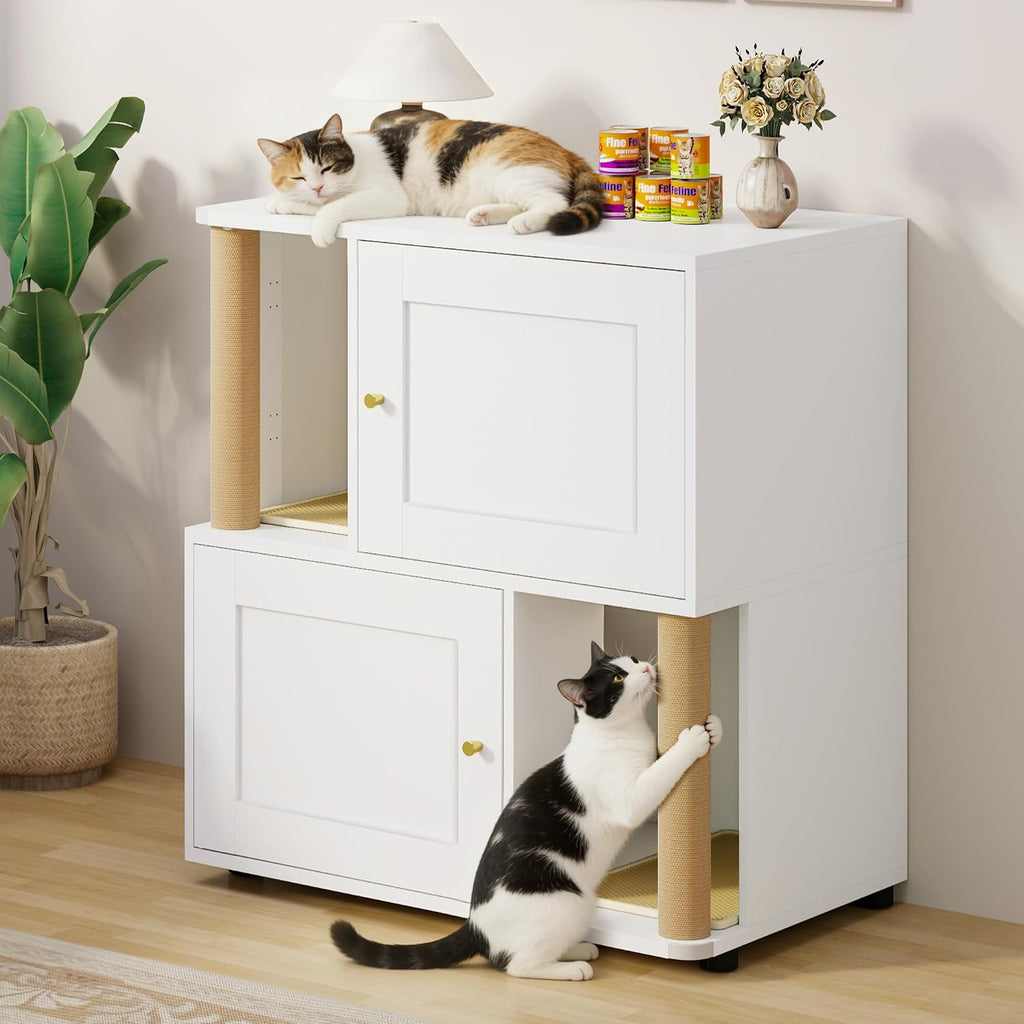 Double Cat Litter Box Enclosure, Litter Box Cabinet for 2 Cats, Hidden Cat Litter Box Furniture, Dog-Proof Litter Box