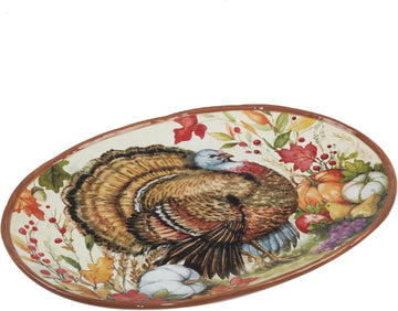 Harvest Blessings Ceramic Oval Turkey Platter - The perfect showpiece for Thanksgiving, this festive platter