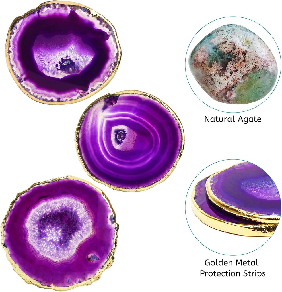 Agate Coasters Crystal Drink Coasters with Gift Box (Purple) - Set of 4