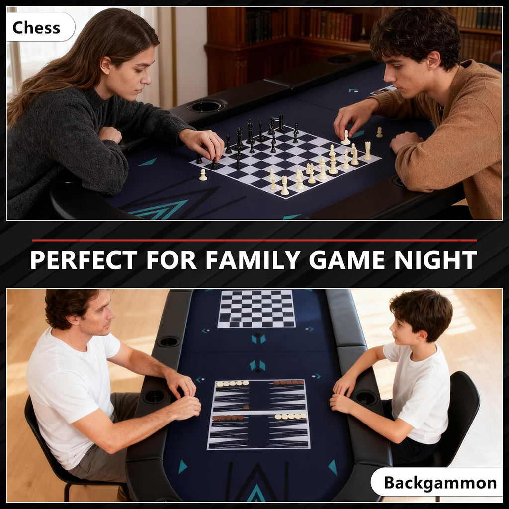 4-in-1 Poker Table Foldable, 8 Player Folding Poker Table w/Interchangeable Texas Holdem/Blackjack Game Mat &
