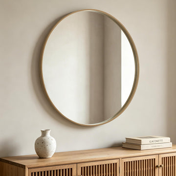 Round Wood Mirror 40 inch Circle Mirror, Rustic Farmhouse Wooden Framed Decorative Wall Decor, Vanity Wall Mirror