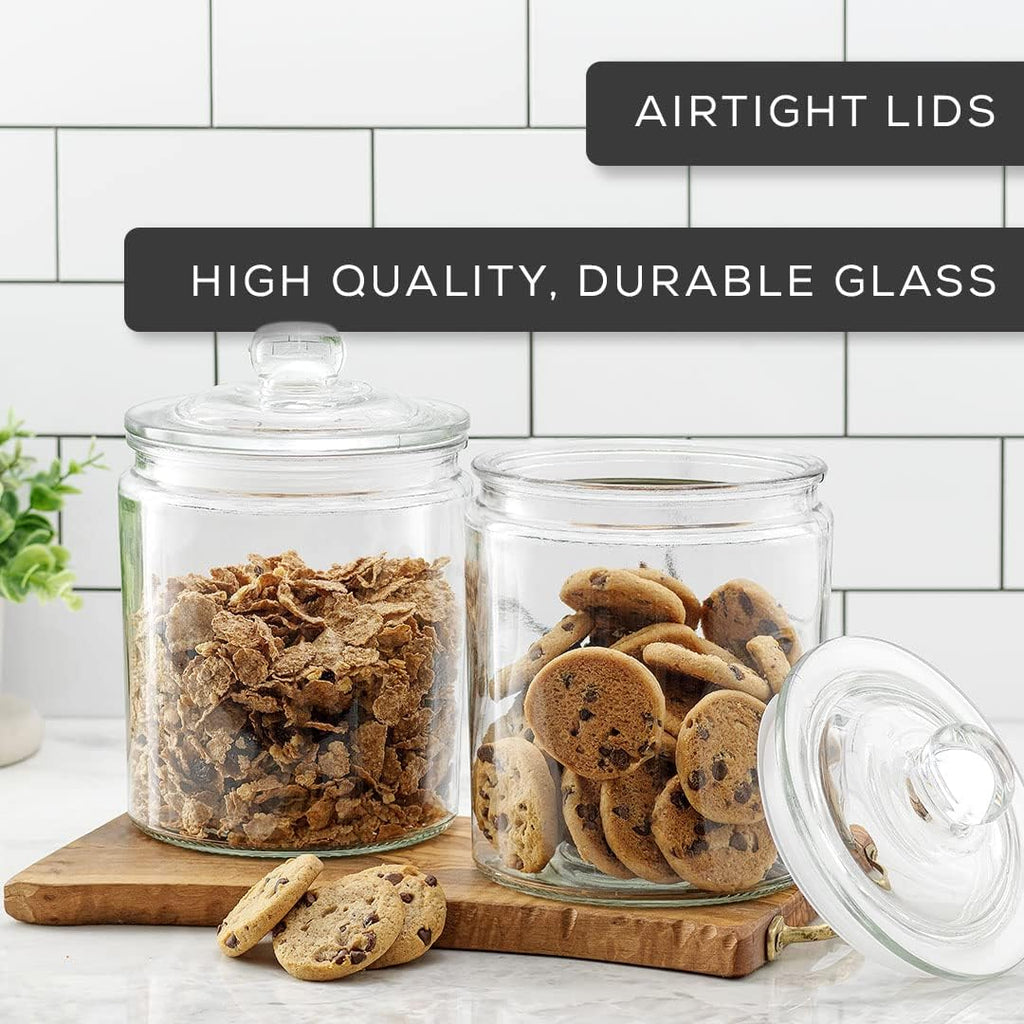 Elegant Cookie Jar. 2 Large Glass Jar With Lid. Jars Counter with Lids, Candy Jar, Decorative Apothecary Canisters - Set of 2