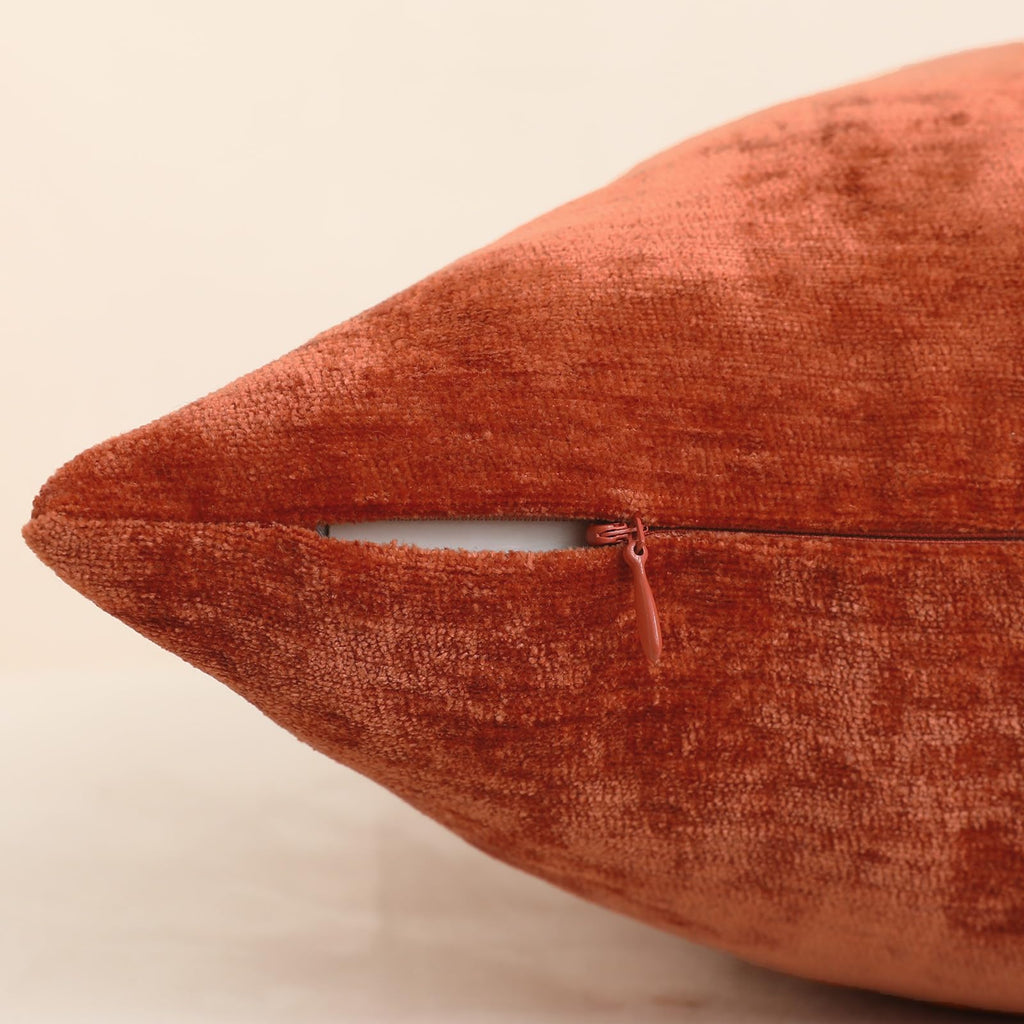 Terracotta Decorative Throw Pillow Covers Soft Chenille Comfy Solid Rust Couch Cushion Case Decor (Set of 1, 26 x 26