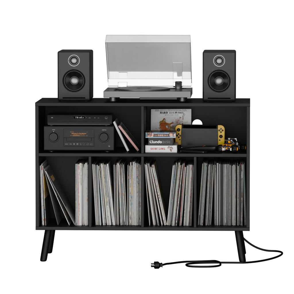 Record Player Stand with Vinyl Storage Cabinet, Wood Turntable Table Open Shelf Holder Up to 350 Albums Cube Storage