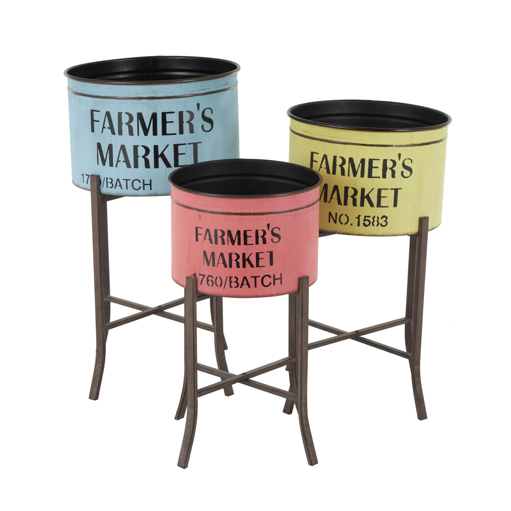 Metal Planter, Set of 3 Planter 22", 25", 28" H, Multi Colored