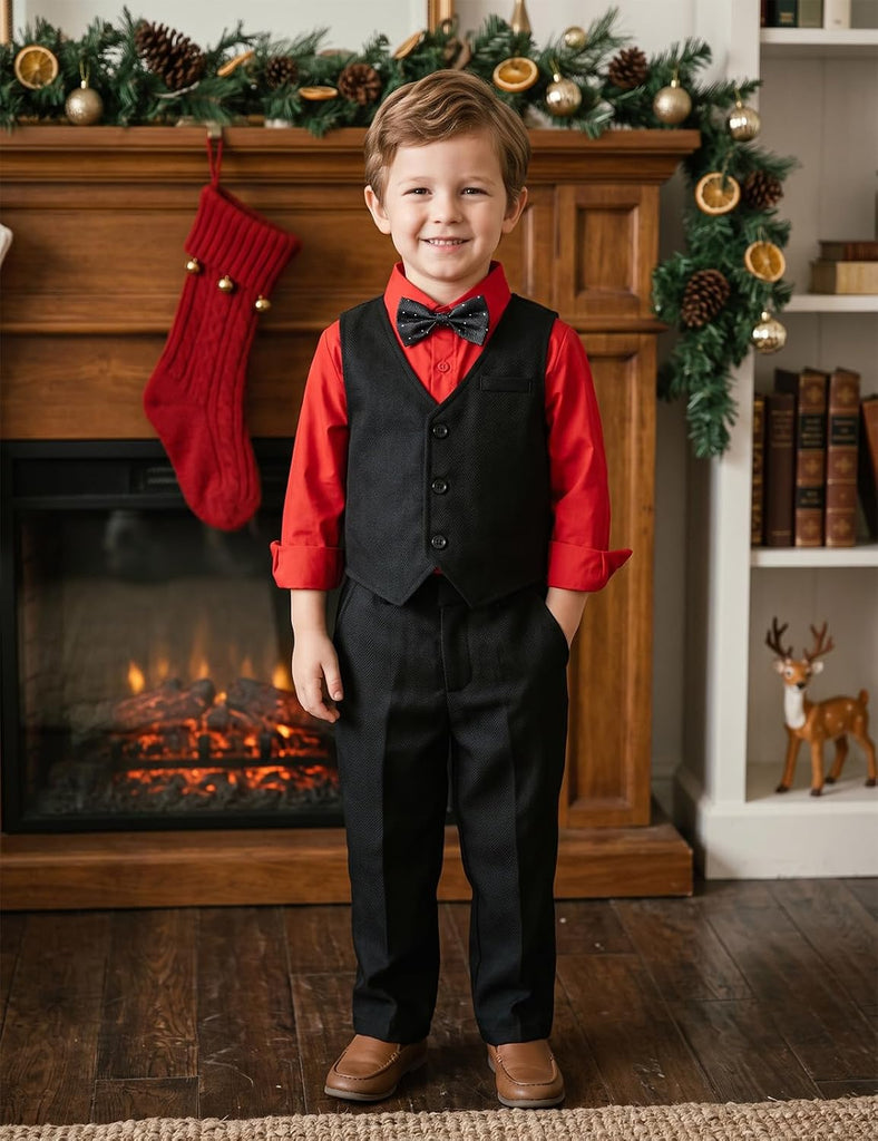 Toddler Boy Formal Suit 4pcs Vest, Shirt, Pants, Bow Tie