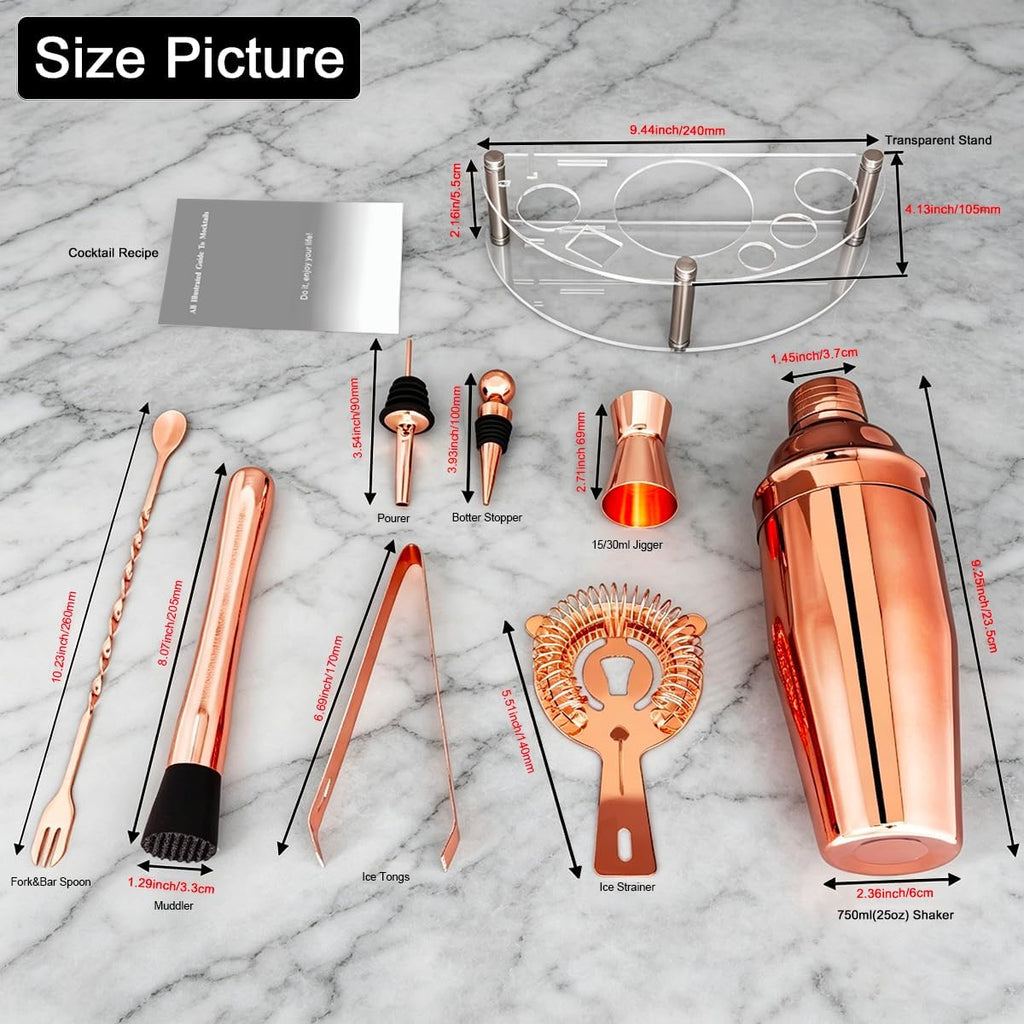 9-Piece Cocktail Shaker with Stand, 25oz Bartender Kit, Cocktail Shaker with Strainer Set, Bar Set Jigger - Set of 8