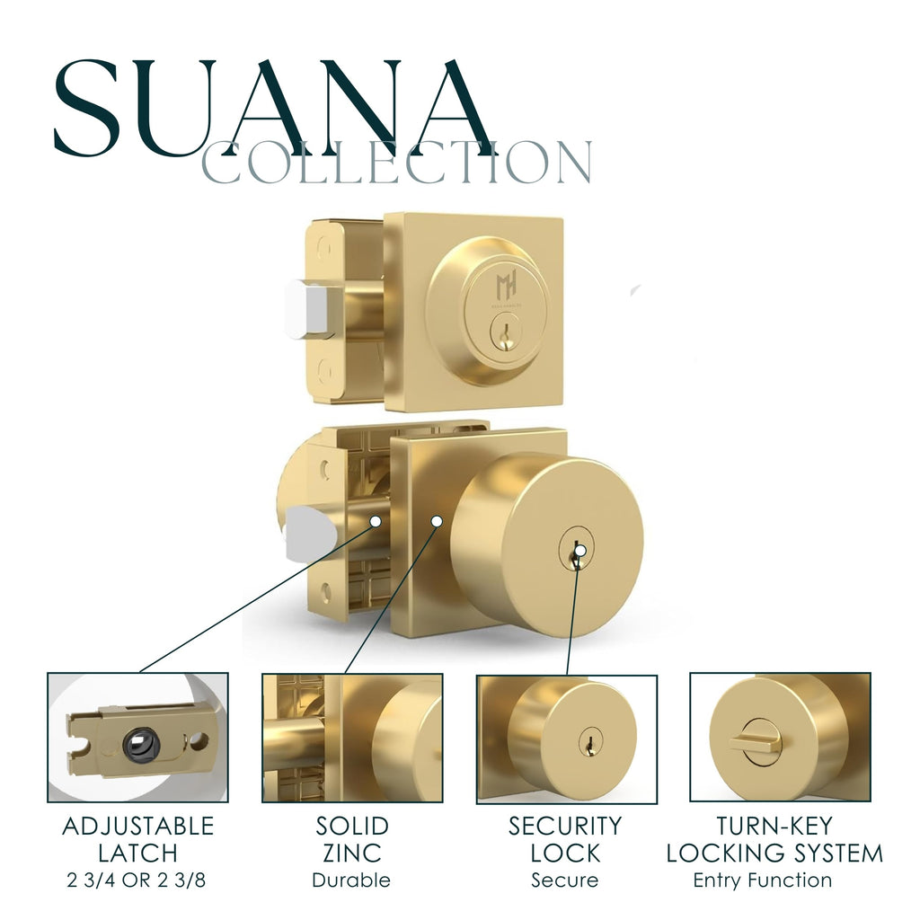 Suana Entry Door Knob & Deadbolt Gold (1-Pack) - Keyed Combo