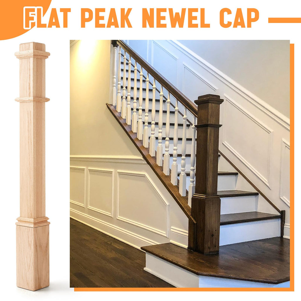 1 Pcs 48 Inch Red Oak Stair Newel Post with 3 1/2" Post and 4 1/2" Pedestal, Wood Box Newel with Pedestal for