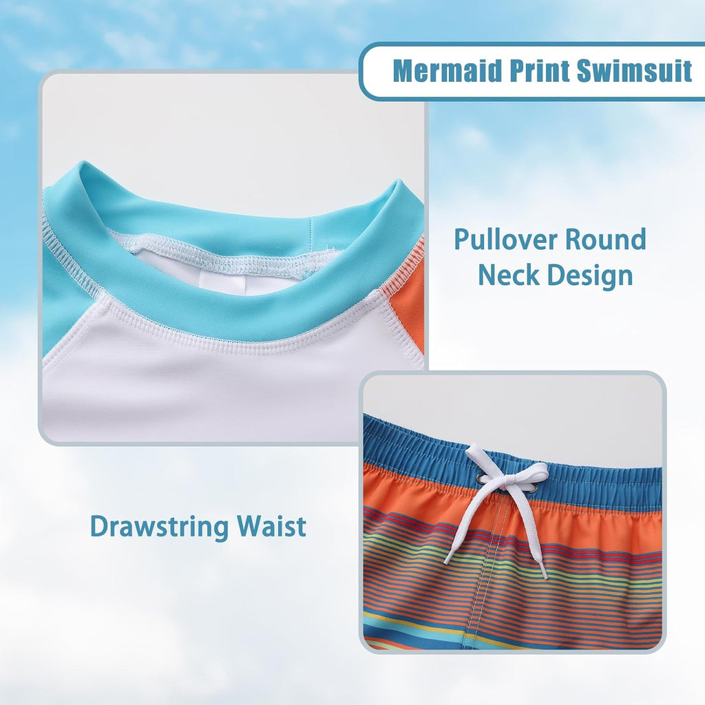 Boys Two Piece Rash Guard Swimsuits Set with Swim Trunk Kids Long Sleeve Bathing Suit Swimwear Set