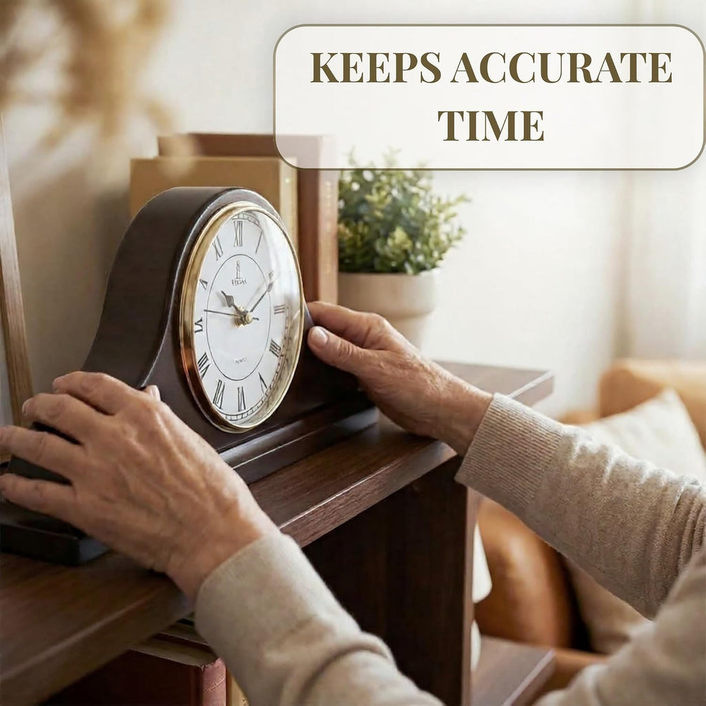 Mantel Clock Battery Operated - Wooden Mantle Clock - 15x7.5 - Silent, Made of Real Wood & Easy to Read