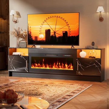 TV Stand with Fireplace and Led Light-White Entertainment Center for 75+ inch TV- TV Cabinet with Storage, High