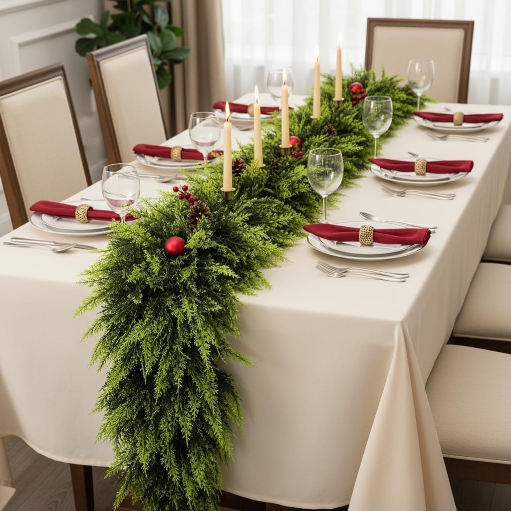 9 FT Christmas Cedar Garland, Real Touch Greenery